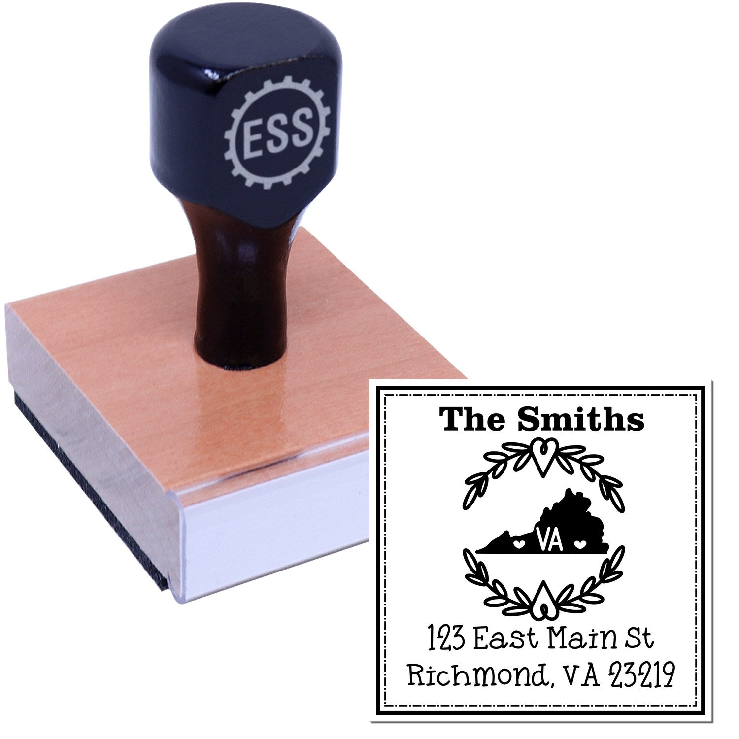 Wood Handle Virginia State Wreath Personalized Return Address Stamp