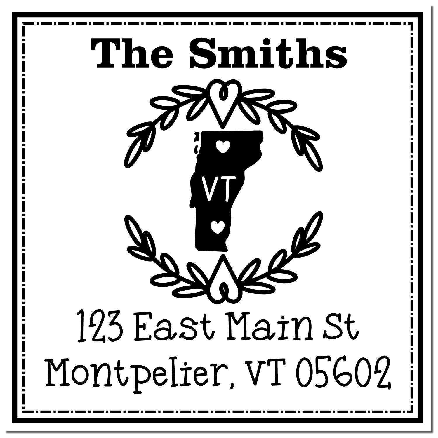 Slim Vermont State Wreath Personalized Mailing Address Pre-Inked Stamp