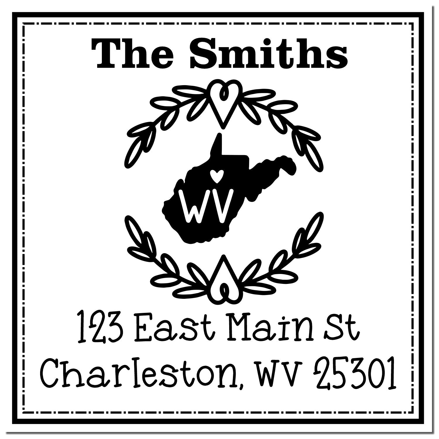 Wood Handle West Virginia State Wreath Personalized Return Address Rubber Stamp