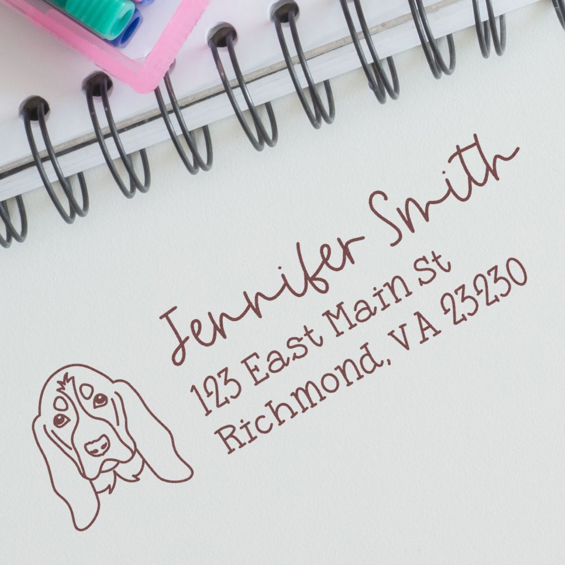 Self-Inking Basset Hound Dog Outline Return Address Stamp Personalized