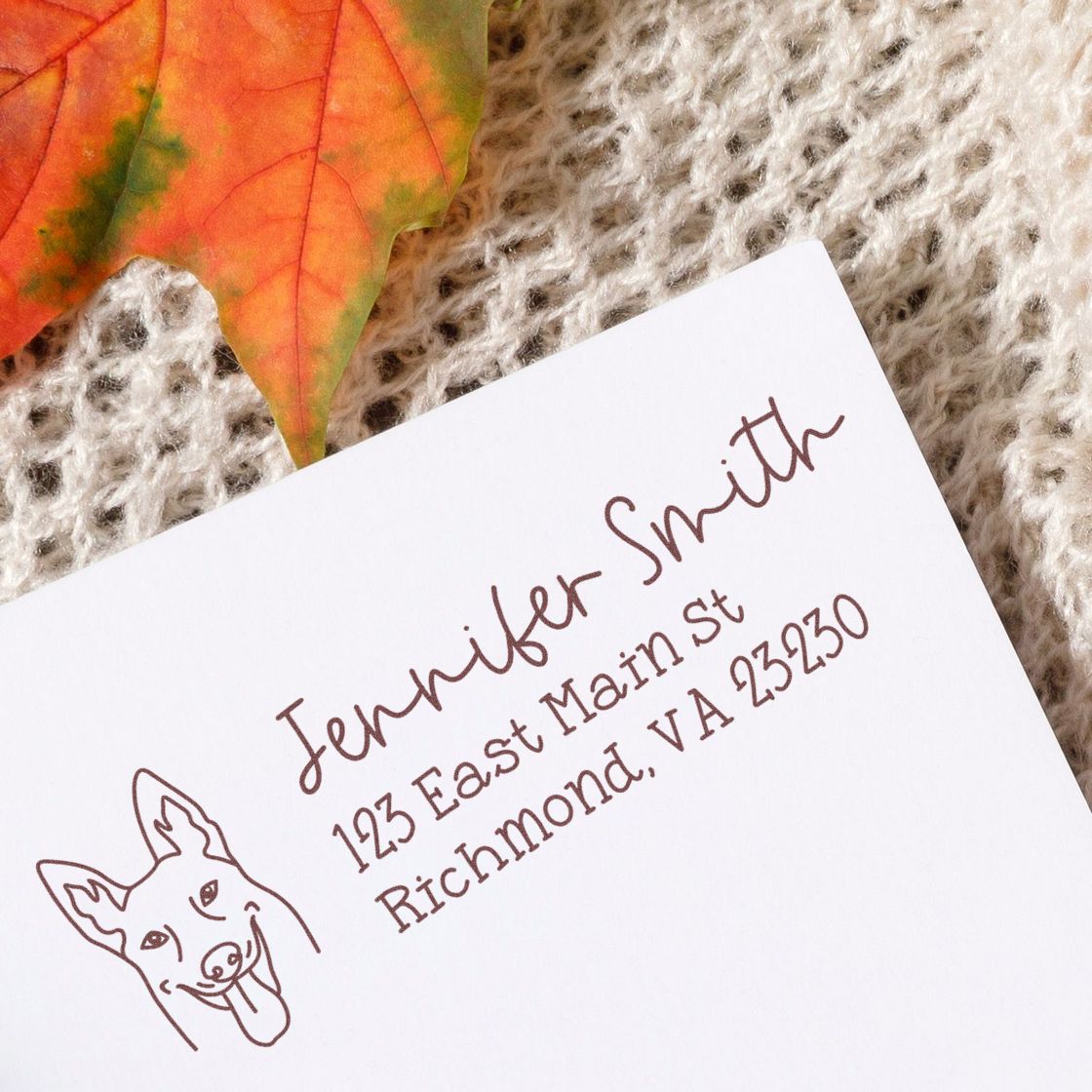 Wood Handle Belgian Malinois Dog Address Stamp Custom