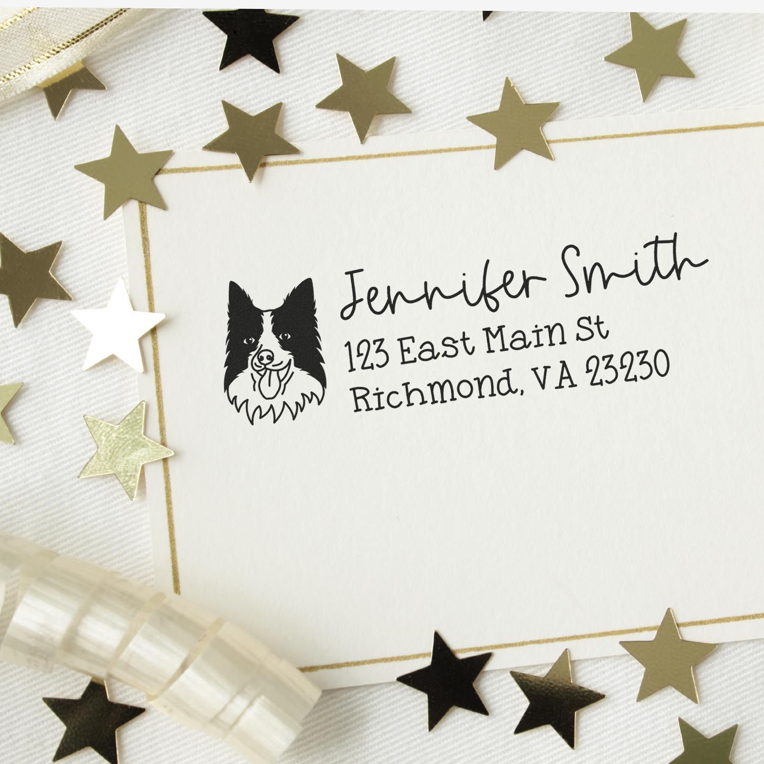 Self-Inking Border Collie Dog Outline Return Address Stamp Personalized