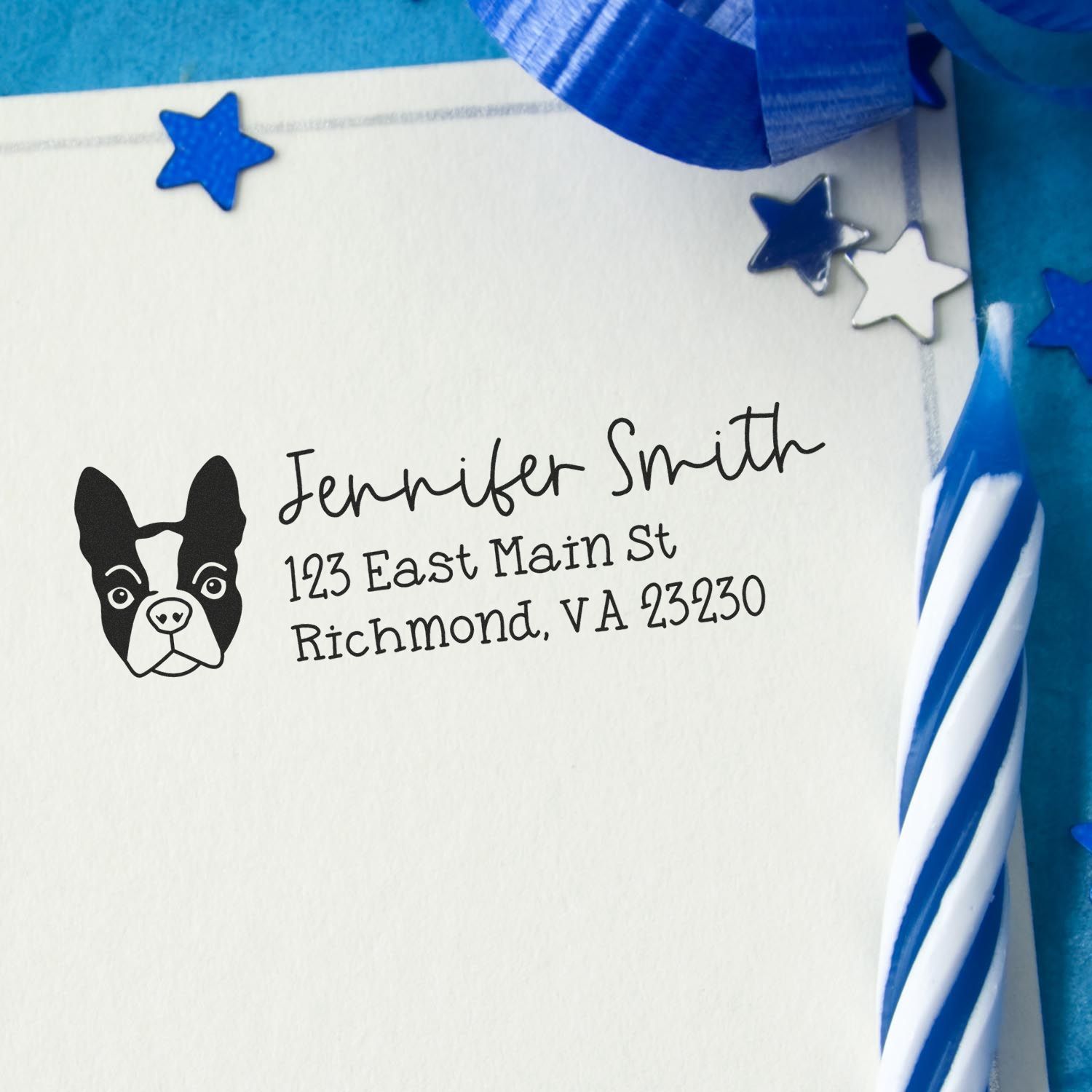 Slim Customized Address Stamp Boston Terrier Dog Outline