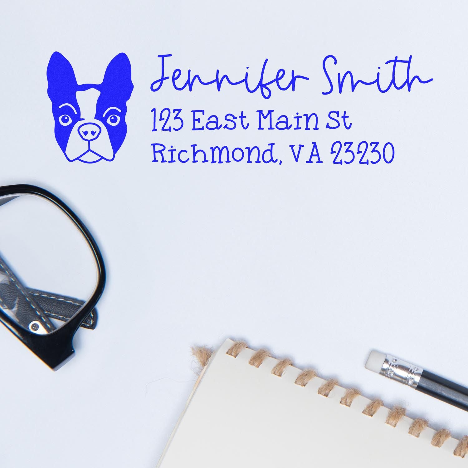 Wood Handle Boston Terrier Dog Address Stamp Custom