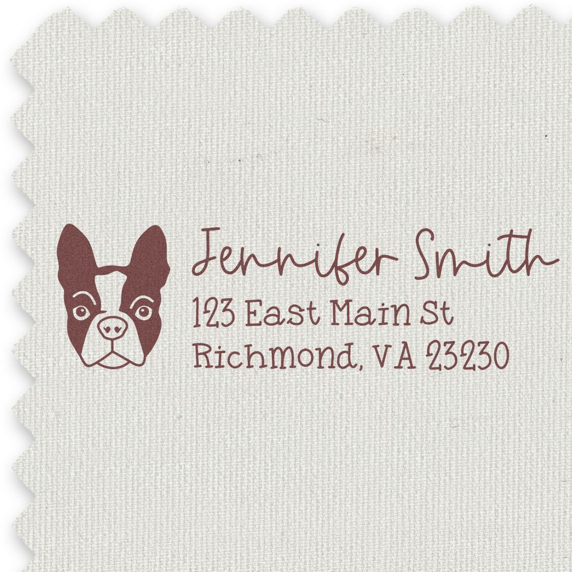 Wood Handle Boston Terrier Dog Address Stamp Custom