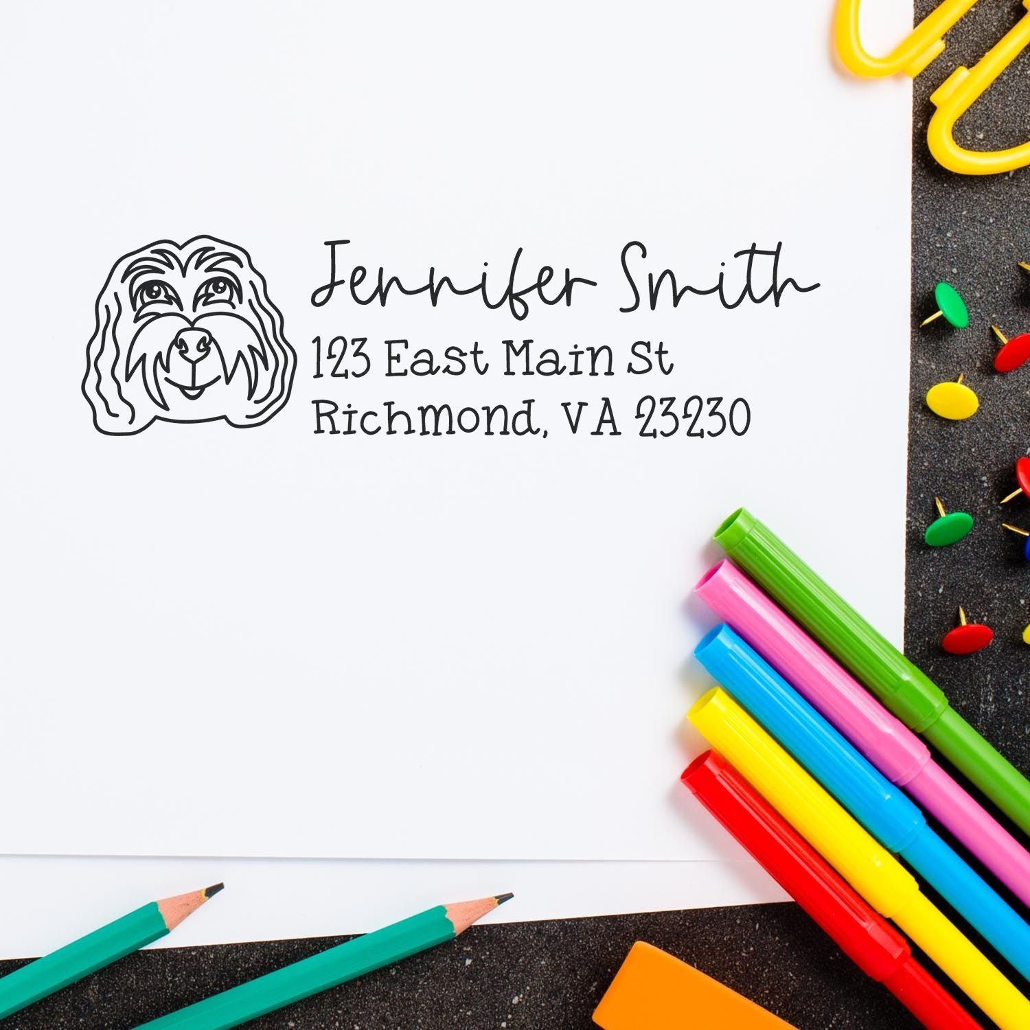 Slim Customized Address Stamp Cockapoo Dog Outline