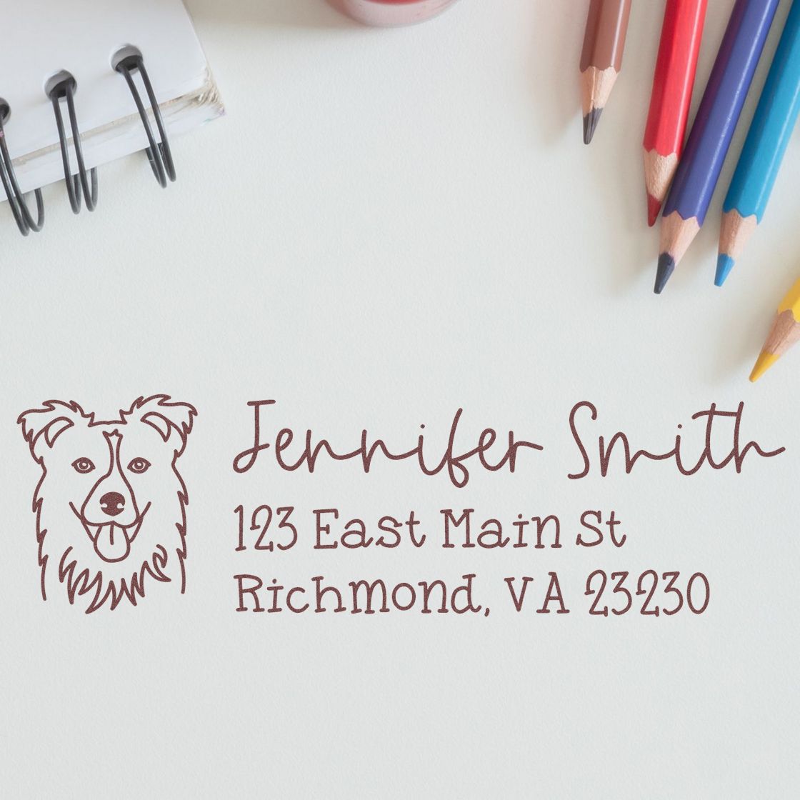 Wood Handle Collie Dog Address Stamp Custom