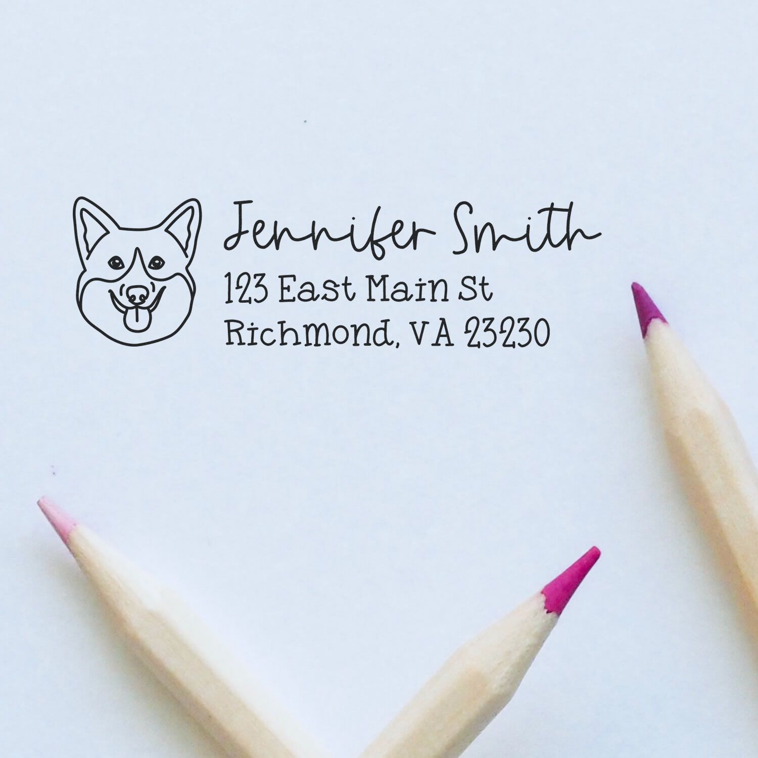 Wood Handle Corgi Dog Address Stamp Custom