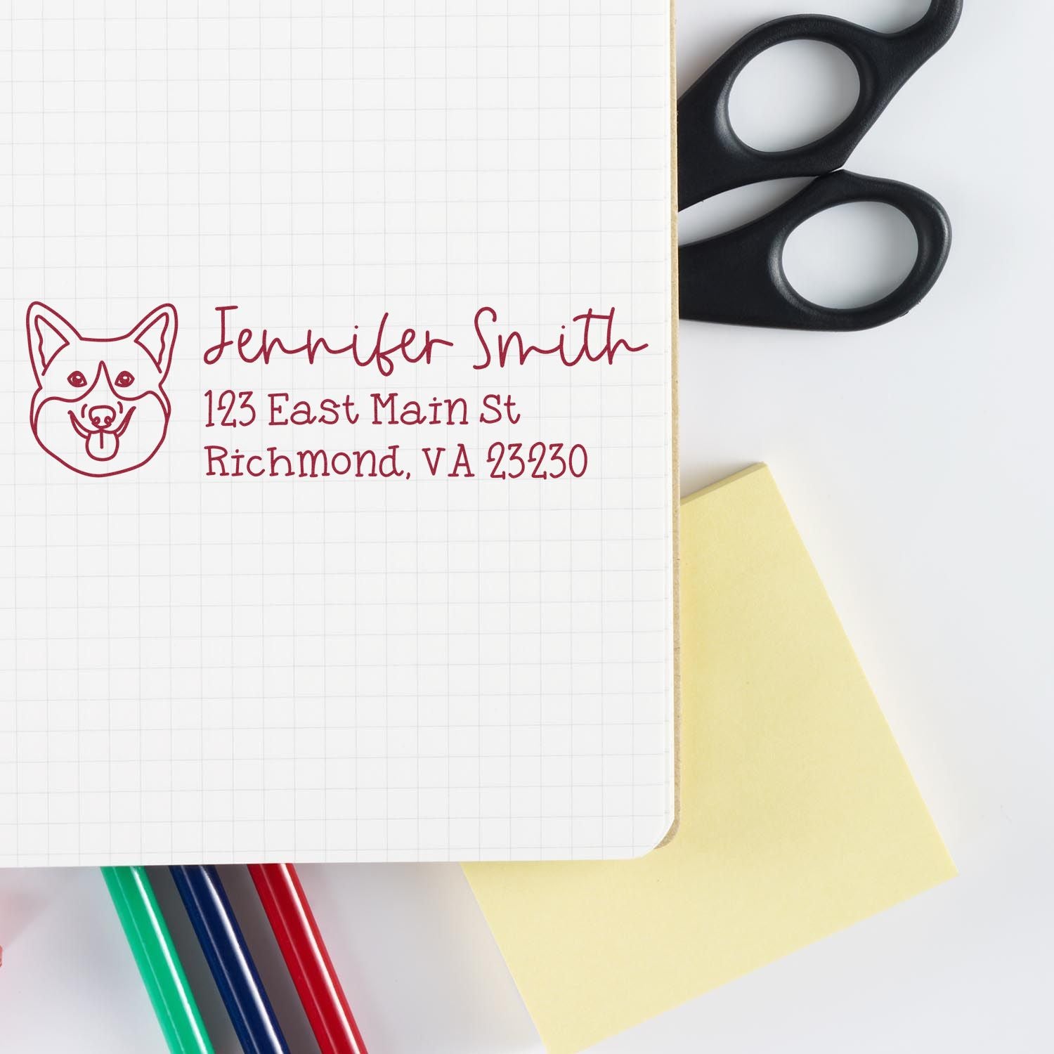 Wood Handle Corgi Dog Address Stamp Custom