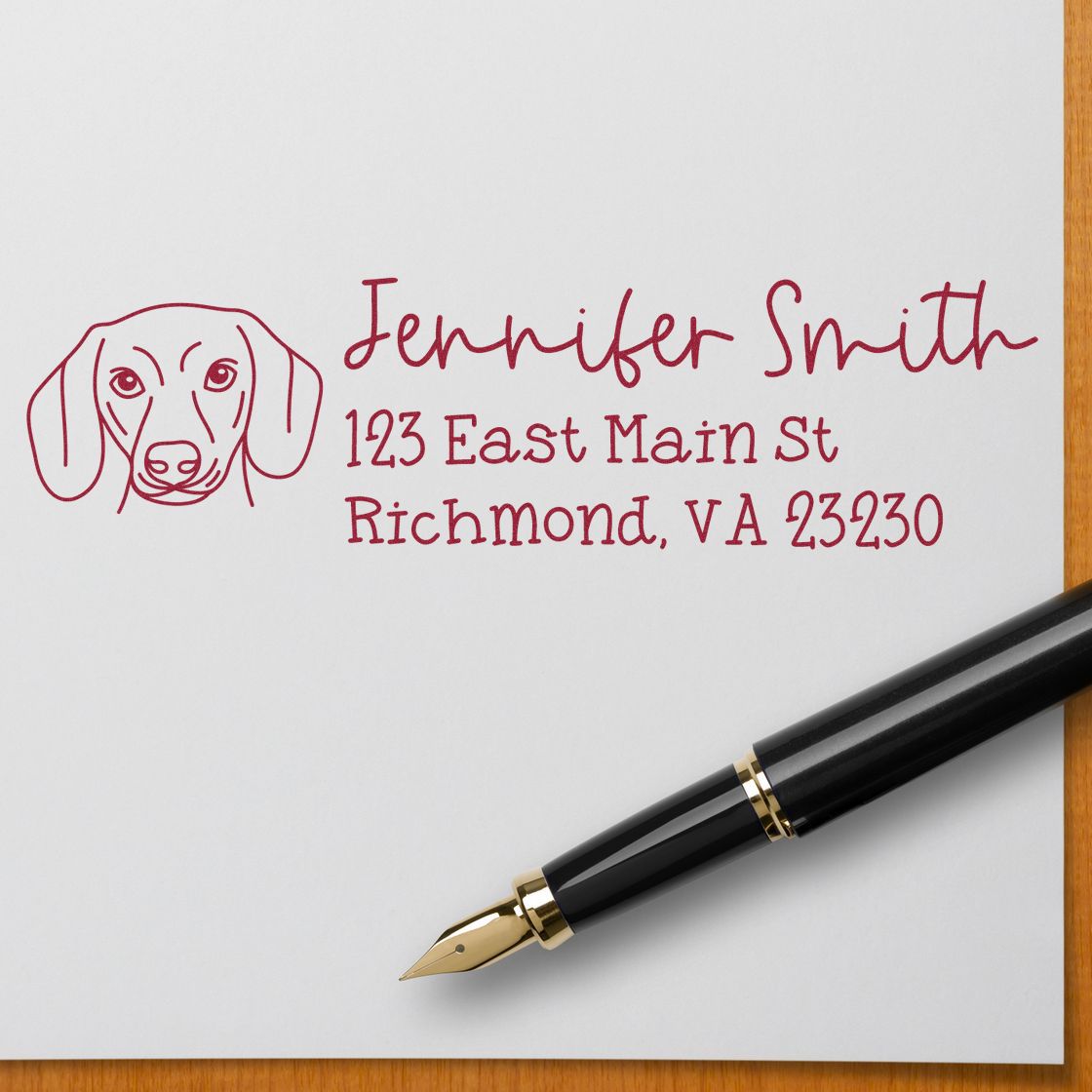 Wood Handle Dachshund Dog Address Stamp Custom