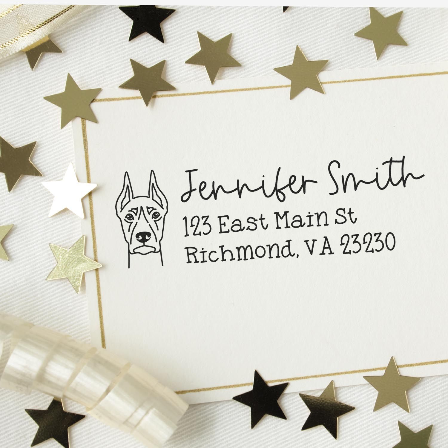 Wood Handle Doberman Dog Address Stamp Custom