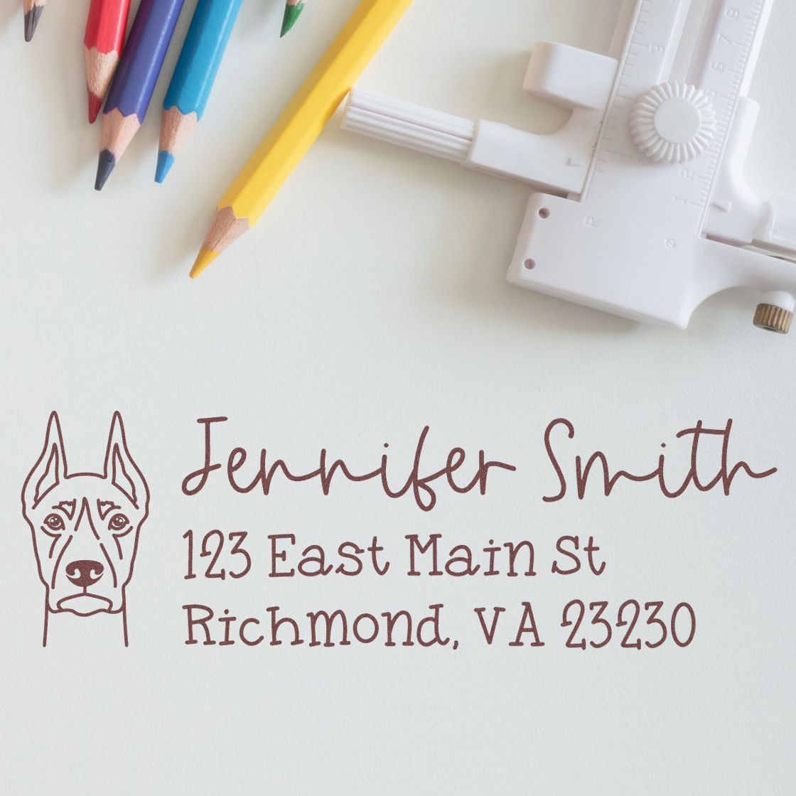 Slim Customized Address Stamp Doberman Dog Outline