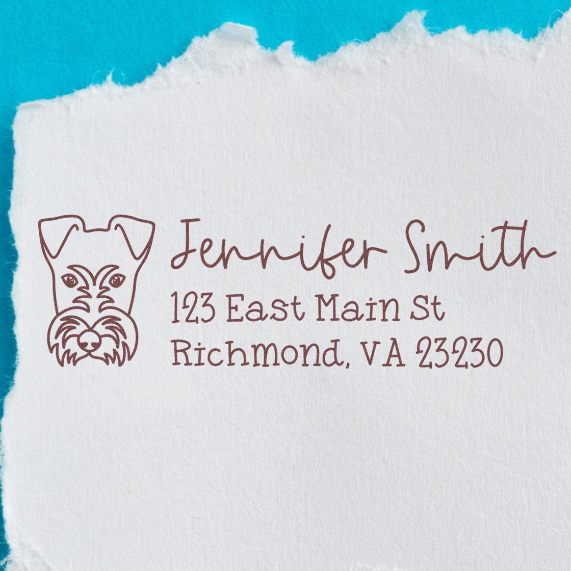 Wood Handle Fox Terrier Dog Address Stamp Custom