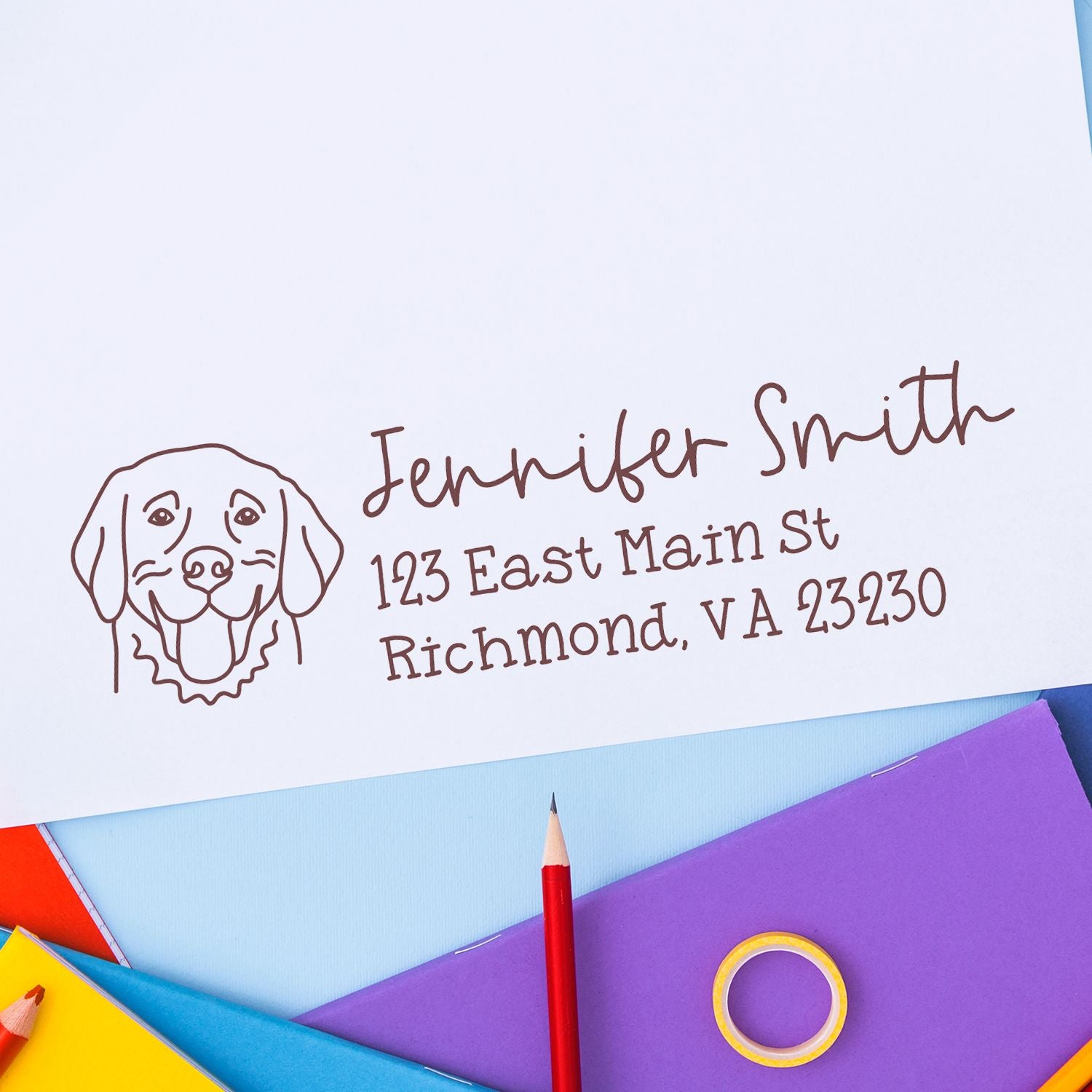 Wood Handle Golden Retriever Dog Address Stamp Custom