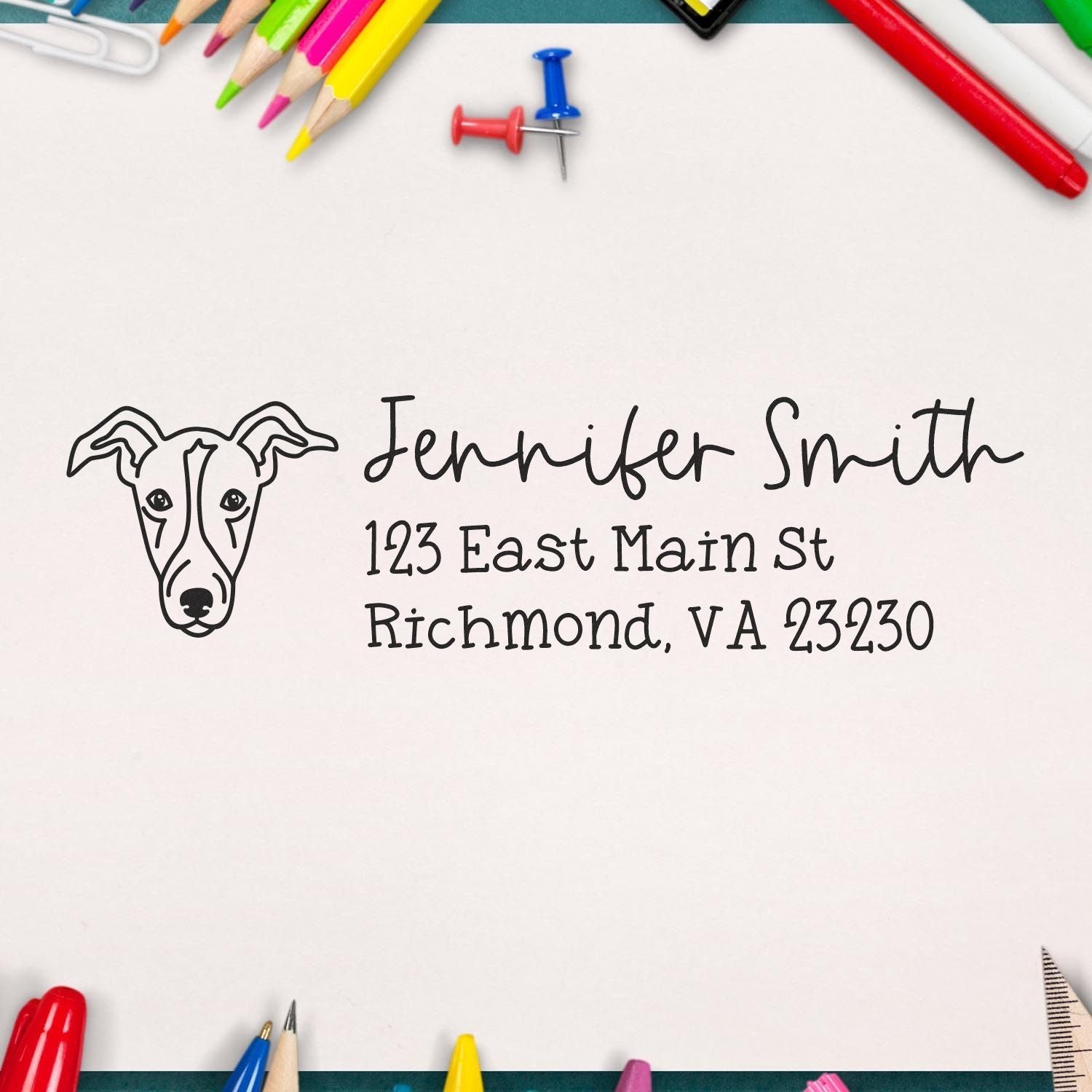 Wood Handle Greyhound Dog Address Stamp Custom