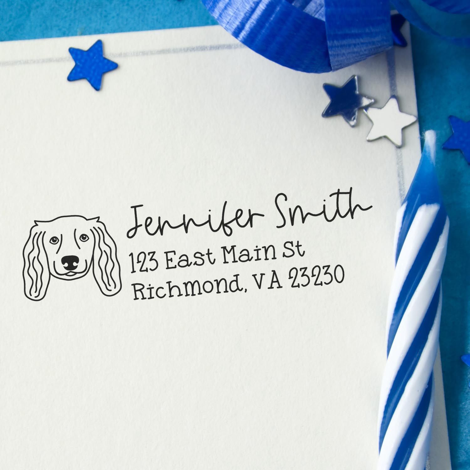 Slim Customized Address Stamp Long Haired Dachshund Dog Outline