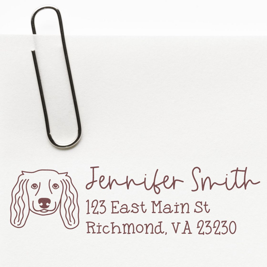 Slim Customized Address Stamp Long Haired Dachshund Dog Outline