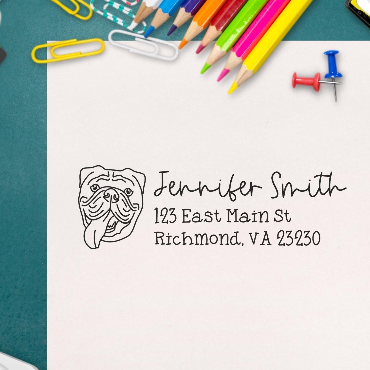 Self-Inking Old English Bulldog Dog Outline Return Address Stamp Personalized