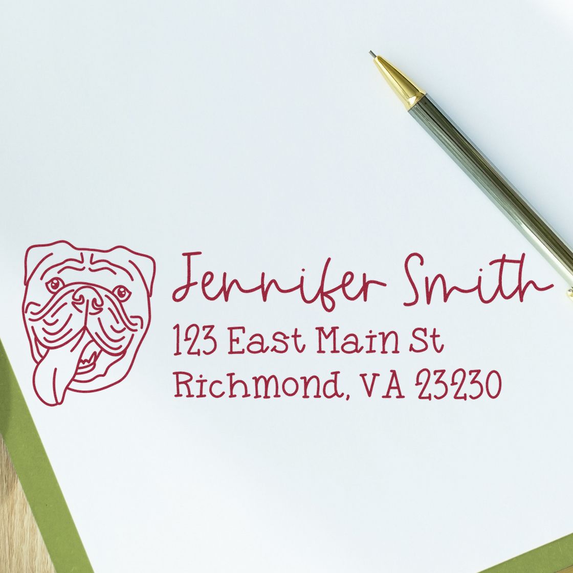 Slim Customized Address Stamp Old English Bulldog Dog Outline