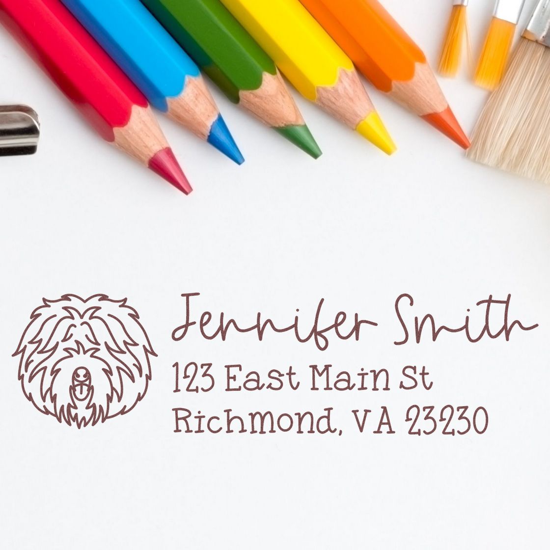 Self-Inking Old English Sheepdog Dog Outline Return Address Stamp Personalized