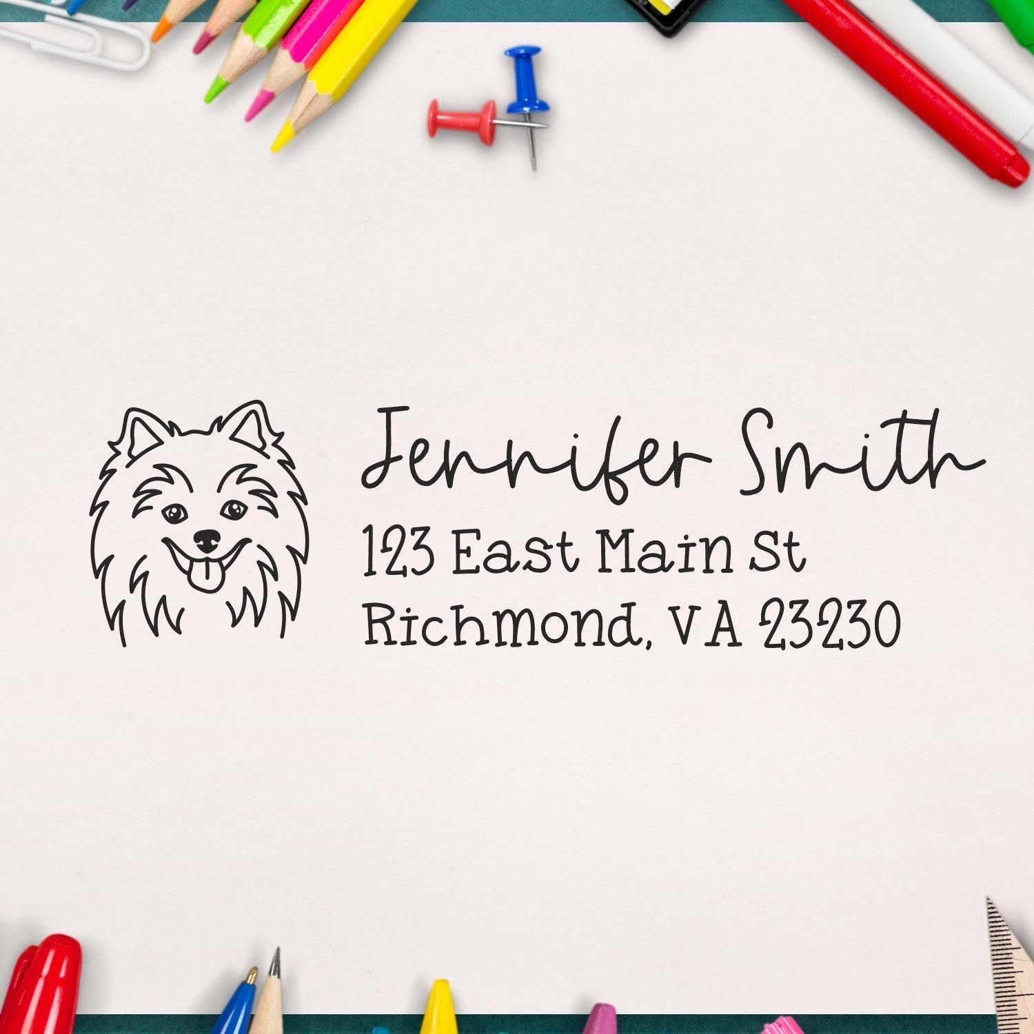 Wood Handle Pomsky Dog Address Stamp Custom