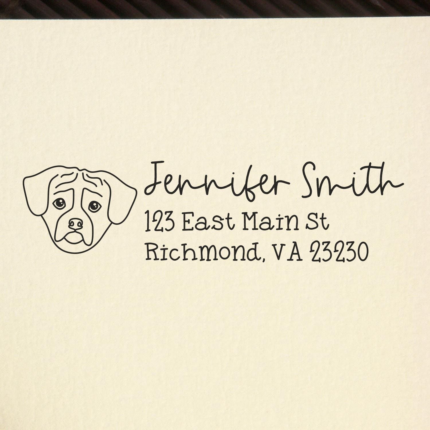 Wood Handle Pug Dog Address Stamp Custom