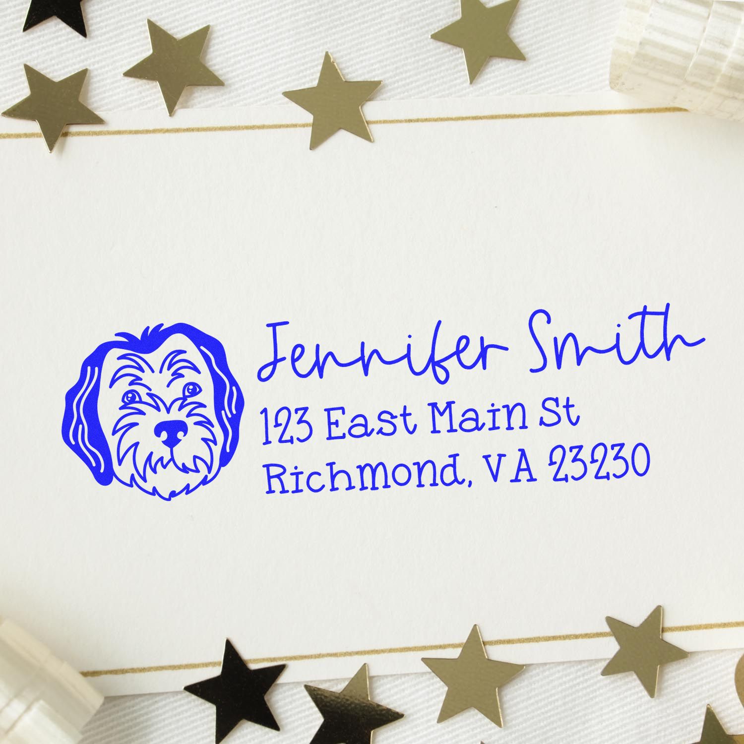 Wood Handle Sheepadoodle Dog Address Stamp Custom