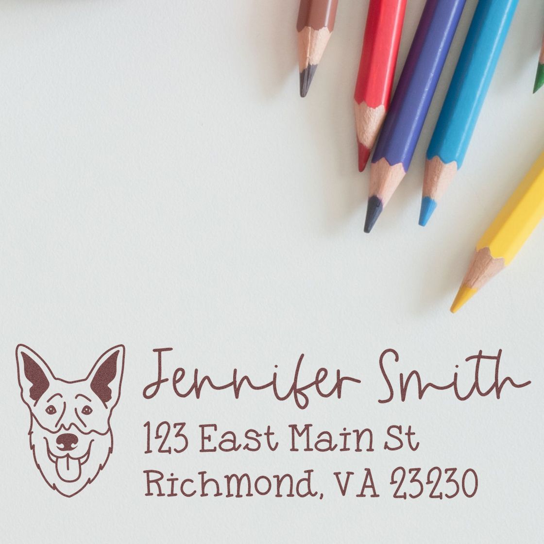 Wood Handle Shepsky Dog Address Stamp Custom