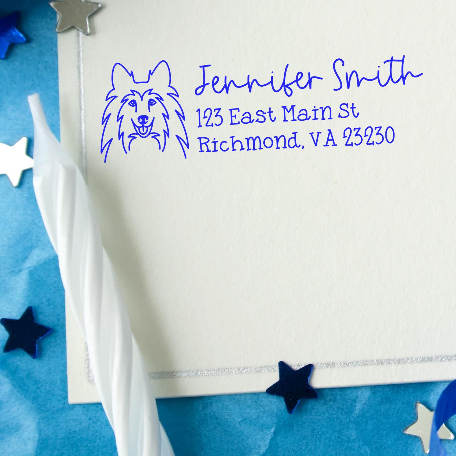 Slim Customized Address Stamp Shetland Sheepdog Dog Outline