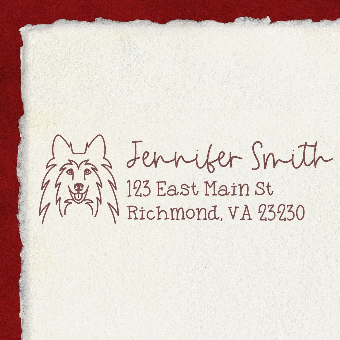 Wood Handle Shetland Sheepdog Dog Address Stamp Custom