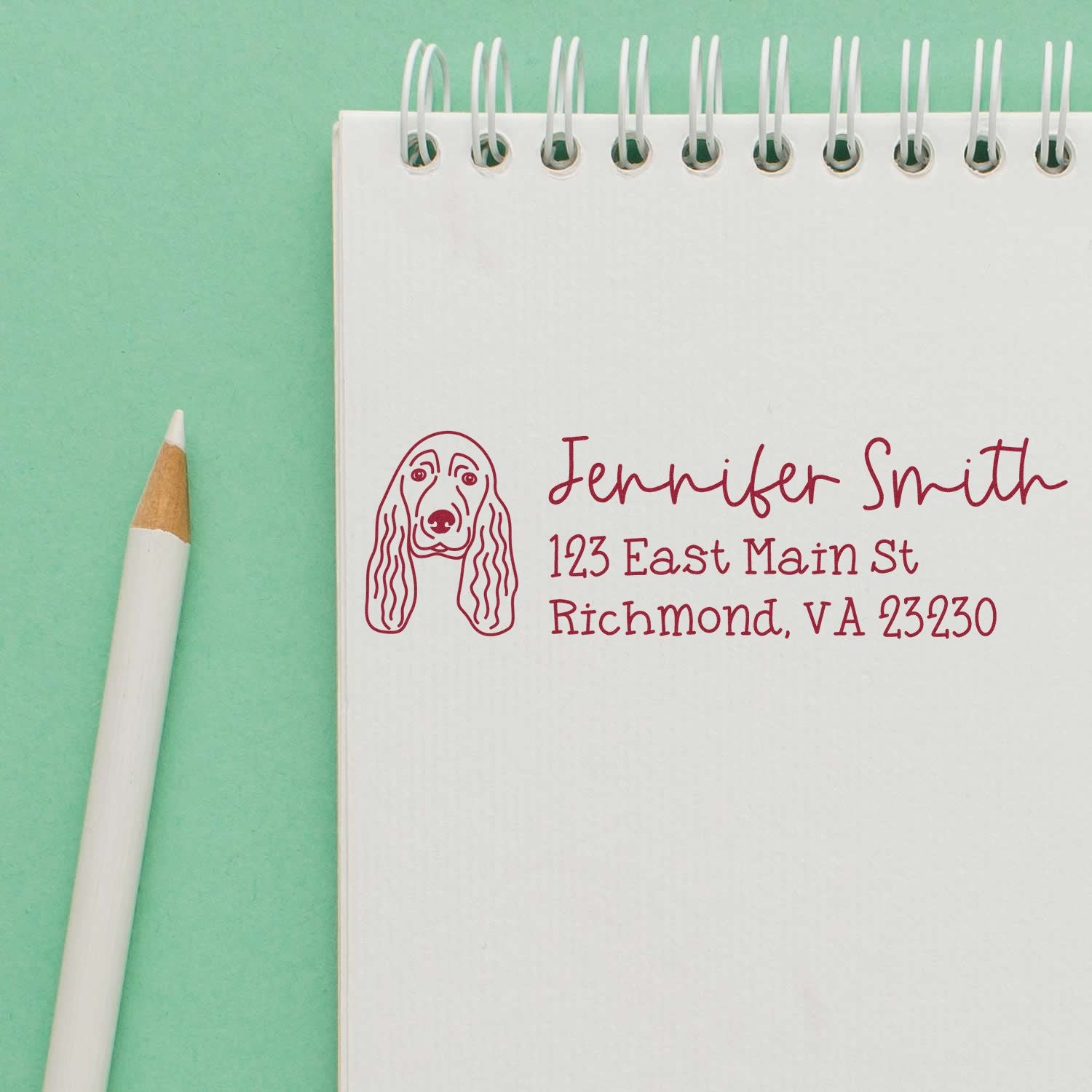 Wood Handle Spaniel Dog Address Stamp Custom