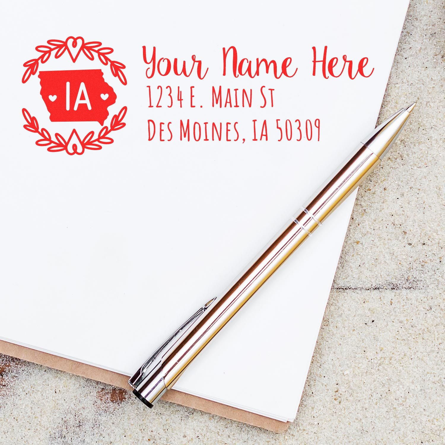 Slim Iowa Personalized Pre-Inked Address Stamp