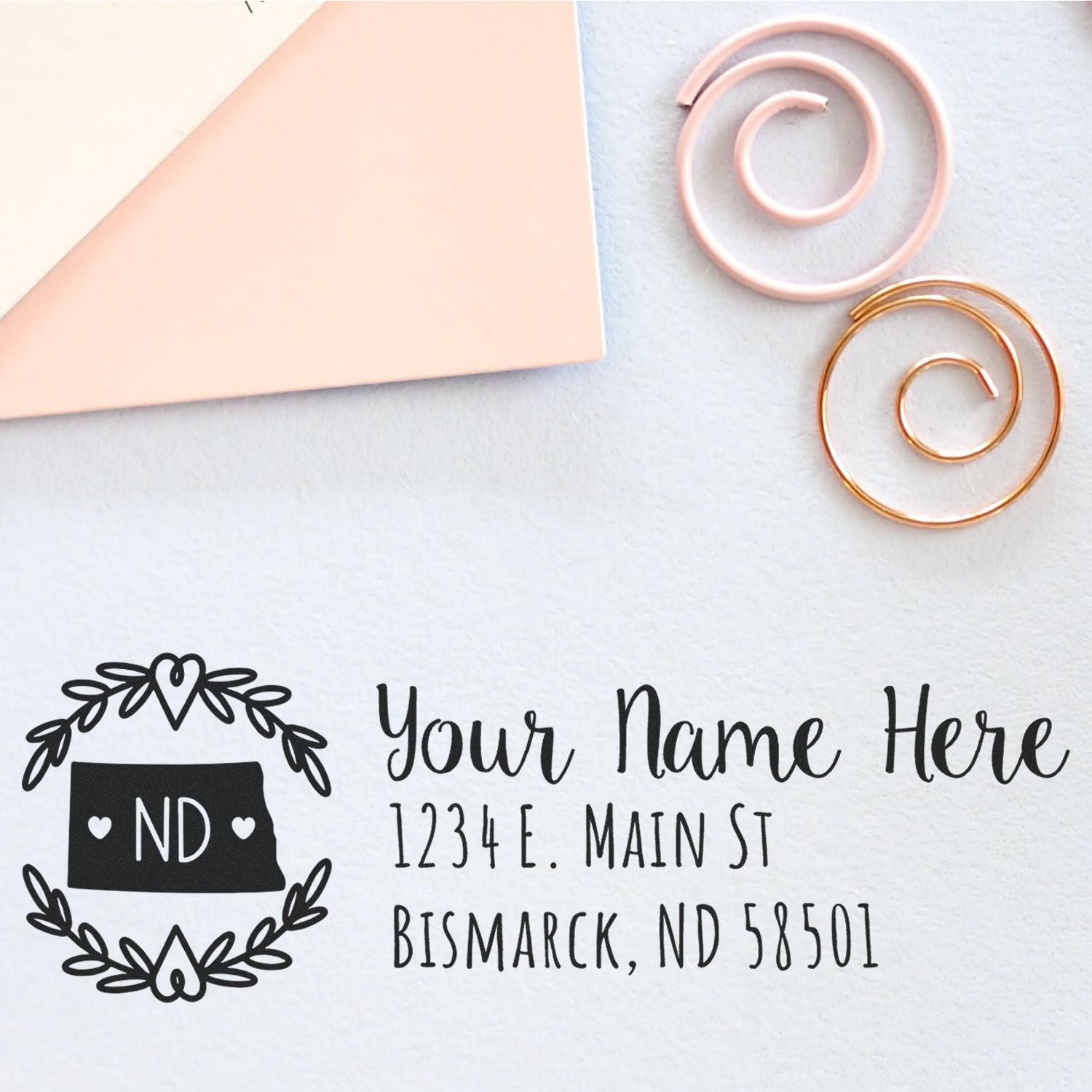 Slim North Dakota Personalized Pre-Inked Address Stamp