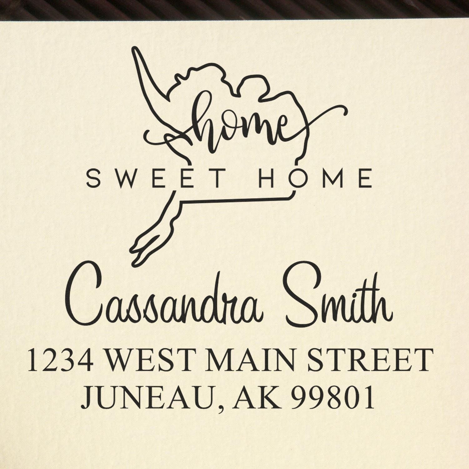 Wood Handle Home Sweet Home Alaska Personalized Address Stamper