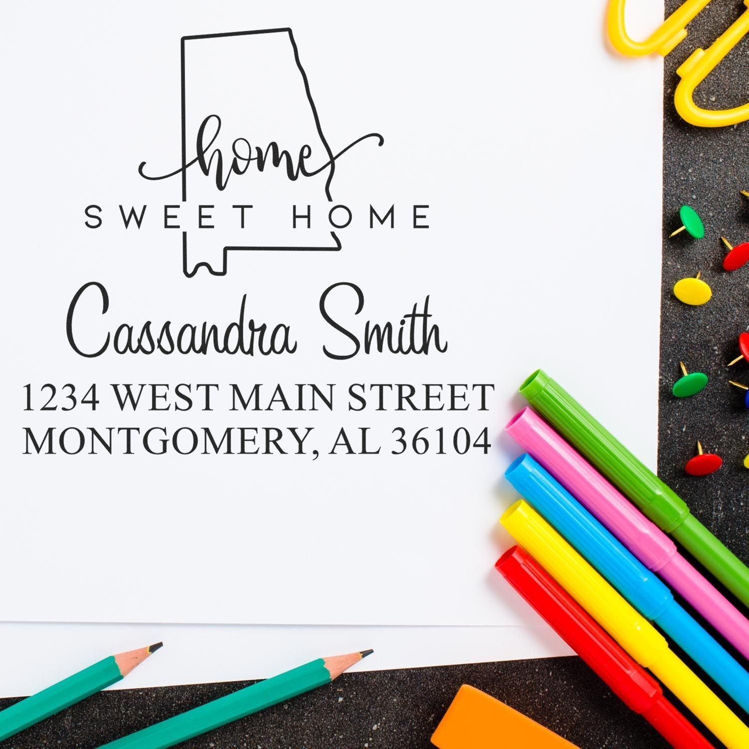 Slim Home Sweet Home Alabama Personalized Mailing Address Stamp