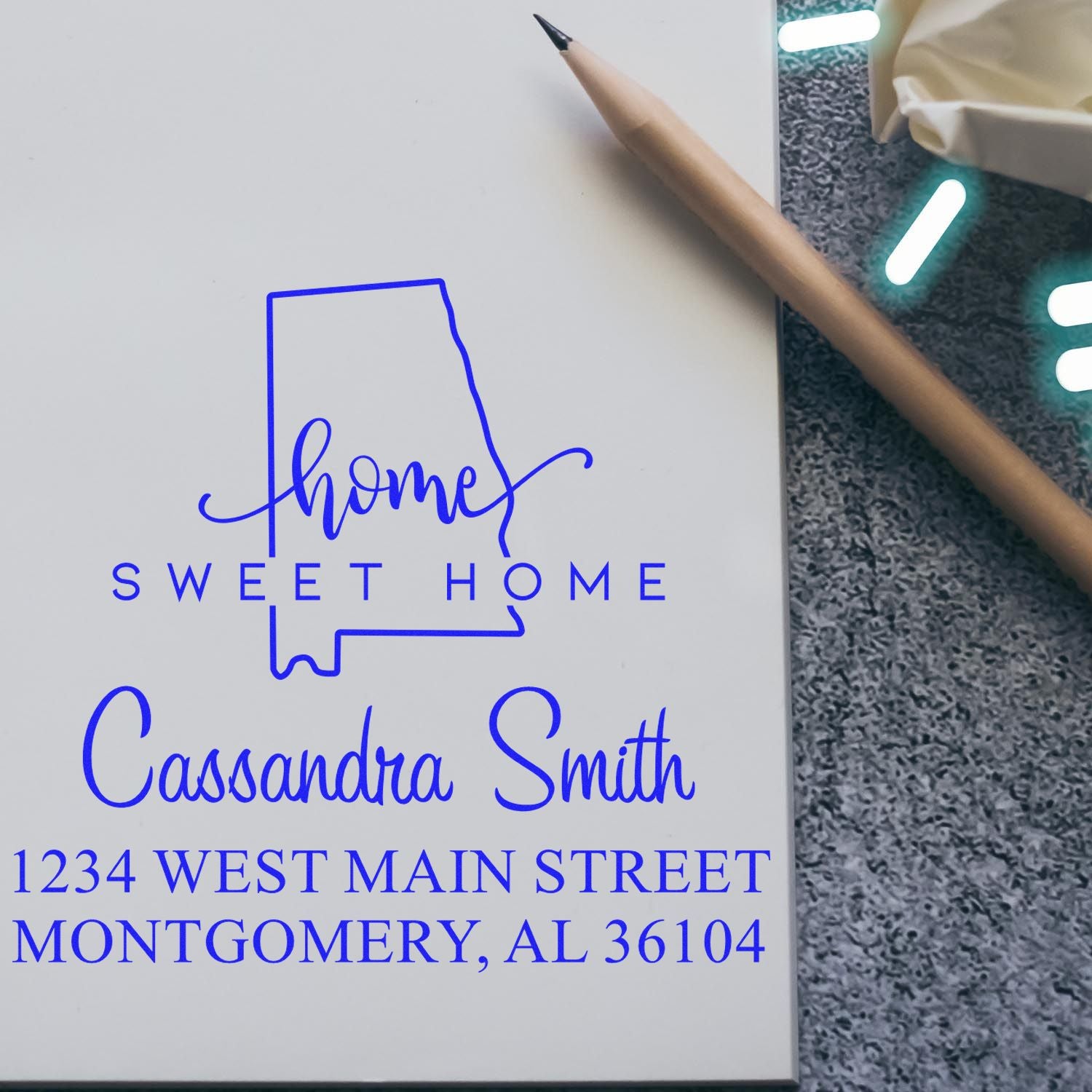 Self-Inking Home Sweet Home Alabama Personalized Name and Address Rubber Stamp