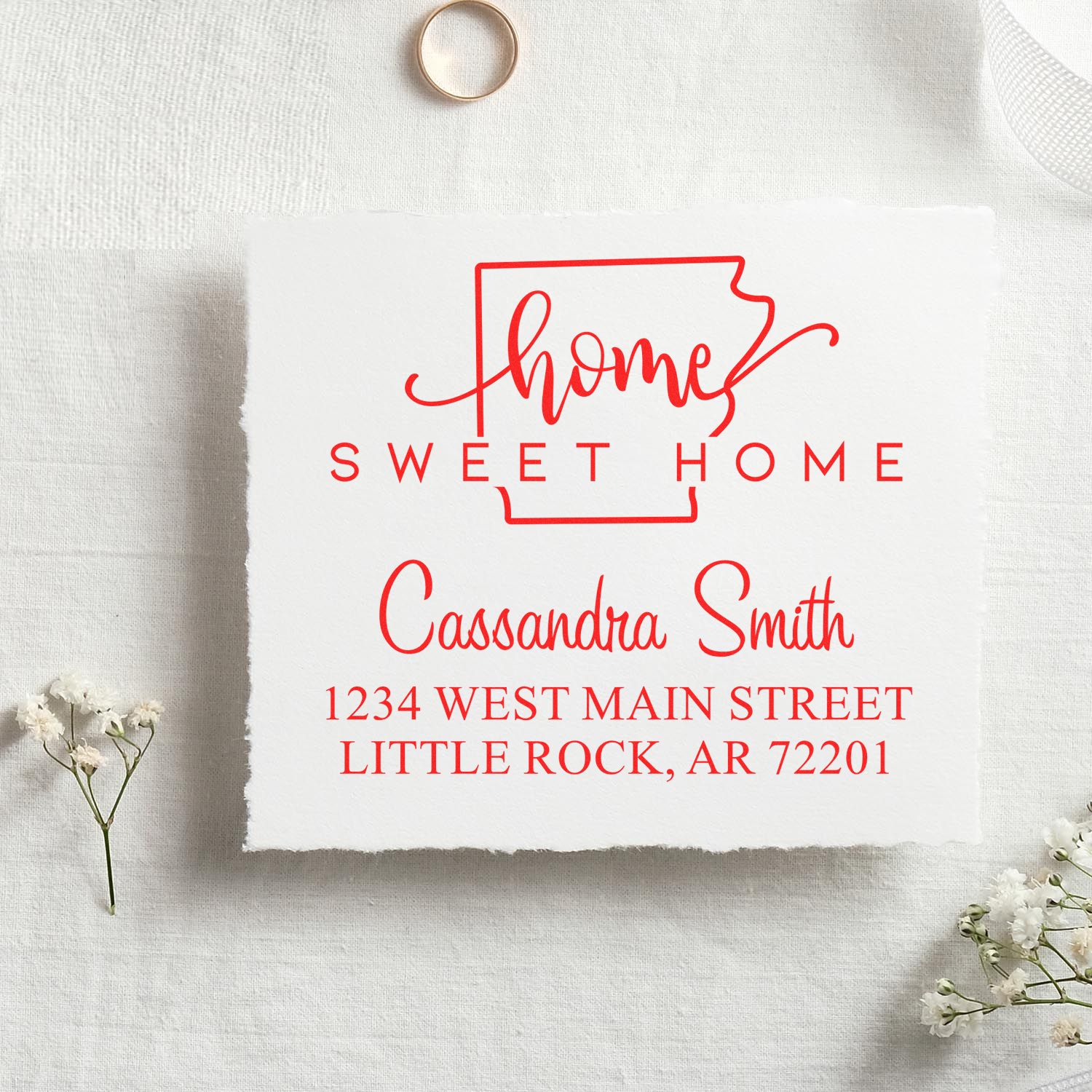 Slim Home Sweet Home Arkansas Personalized Mail Address Stamp