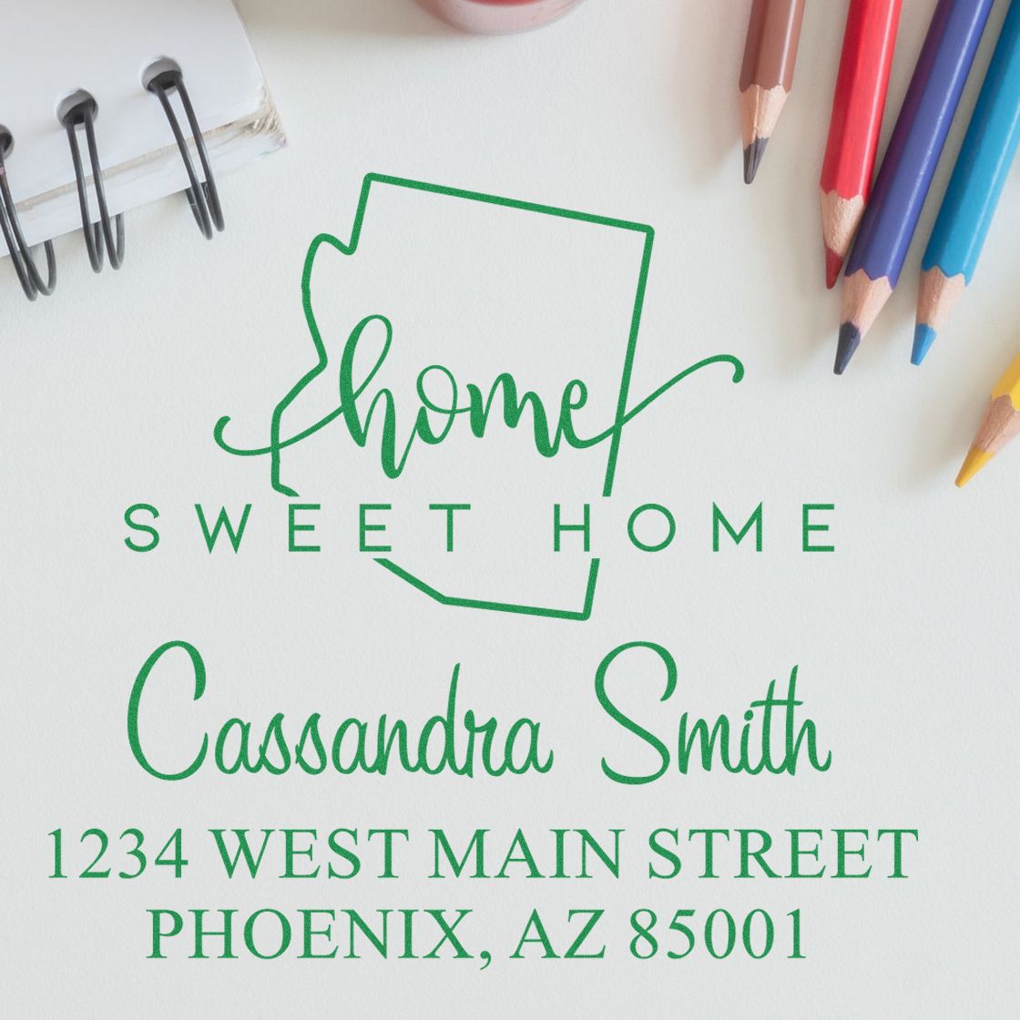 Slim Home Sweet Home Arizona Personalized Mailing Address Pre-Inked Stamp