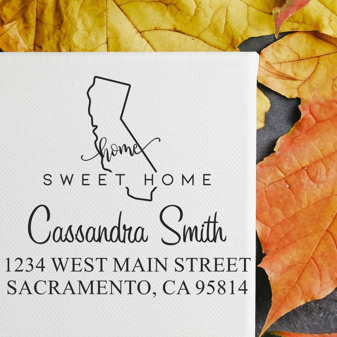 Wood Handle Home Sweet Home California Personalized Return Address Stamper