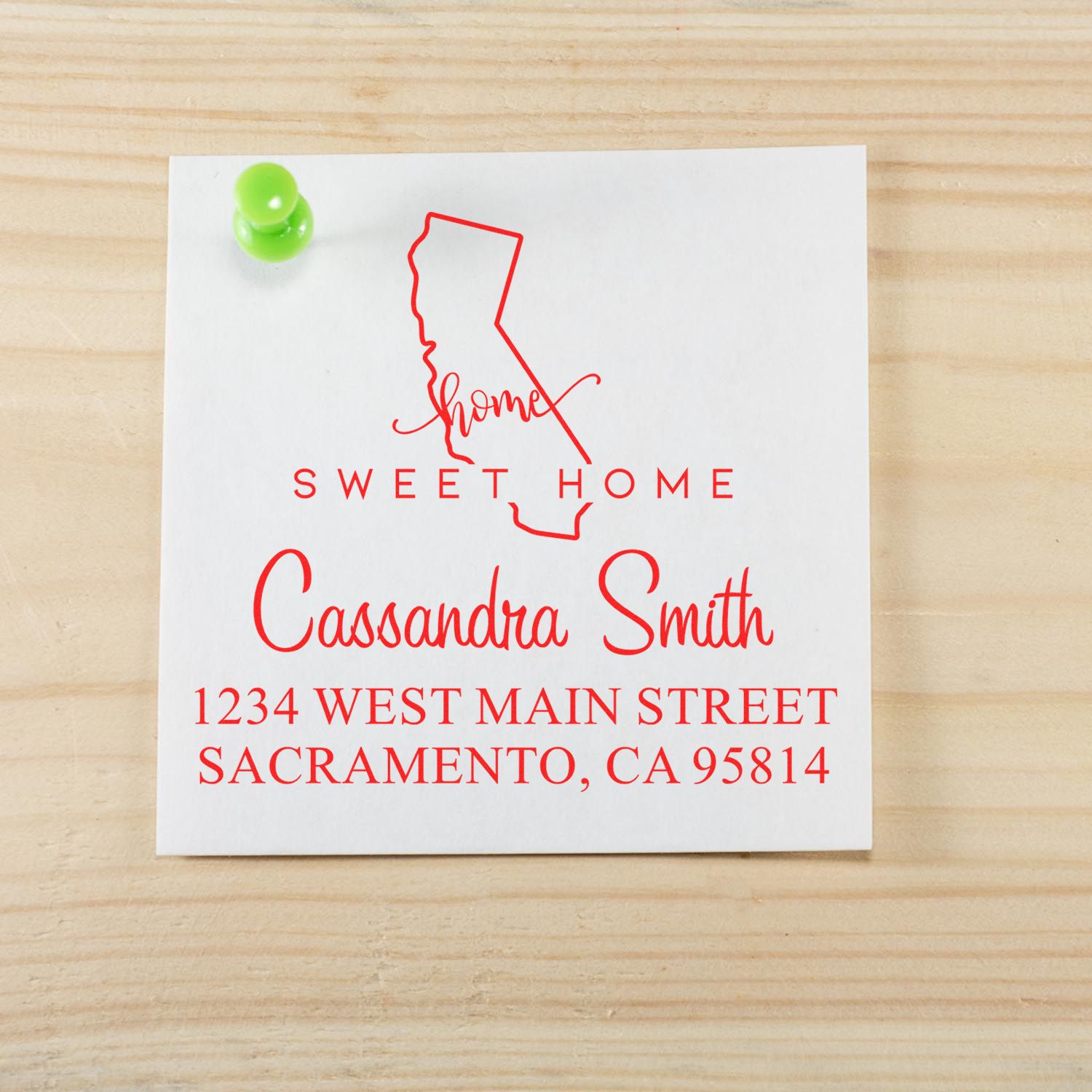 Wood Handle Home Sweet Home California Personalized Return Address Stamper