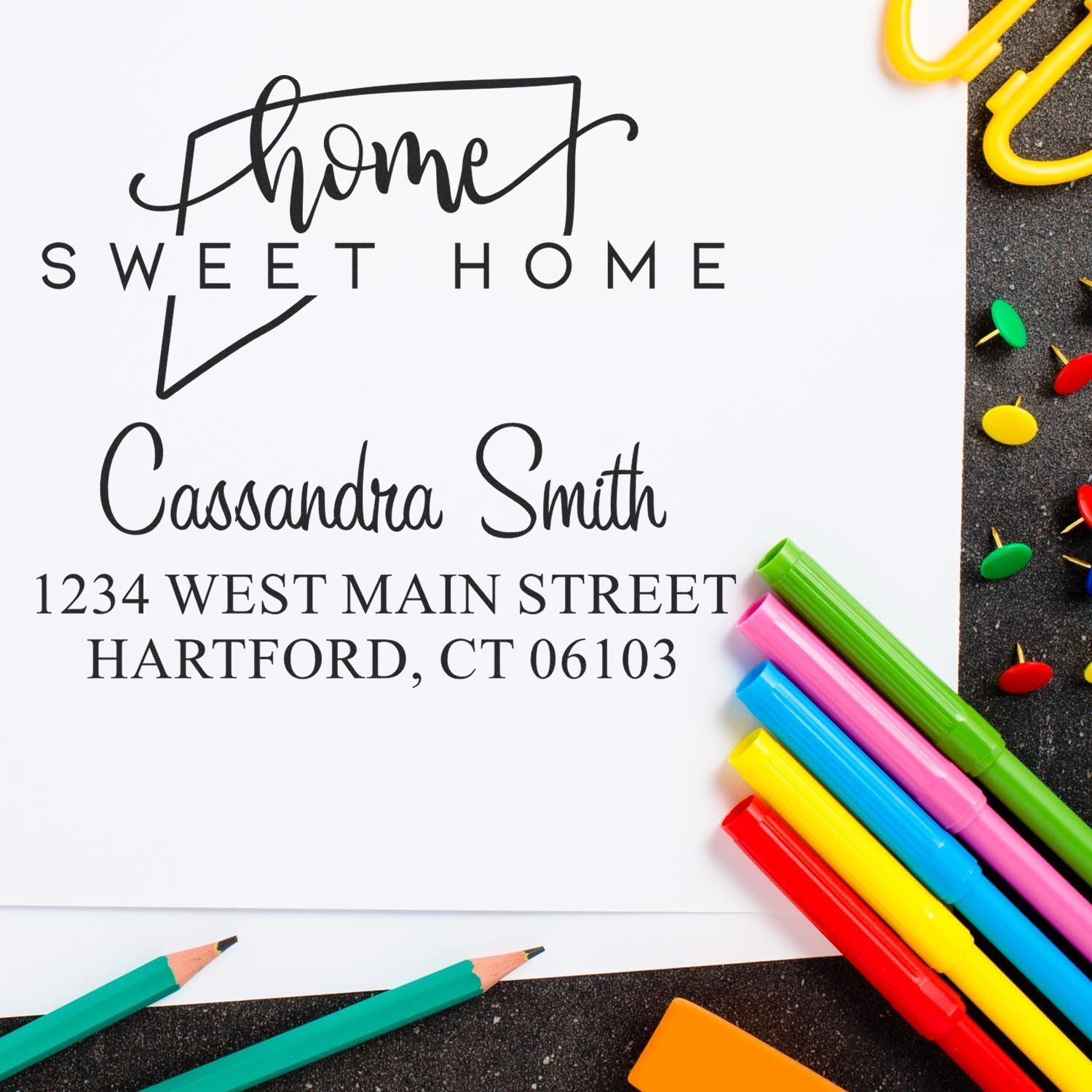 PSI Pre-Inked Home Sweet Home Connecticut Personalized Address Return Stamper