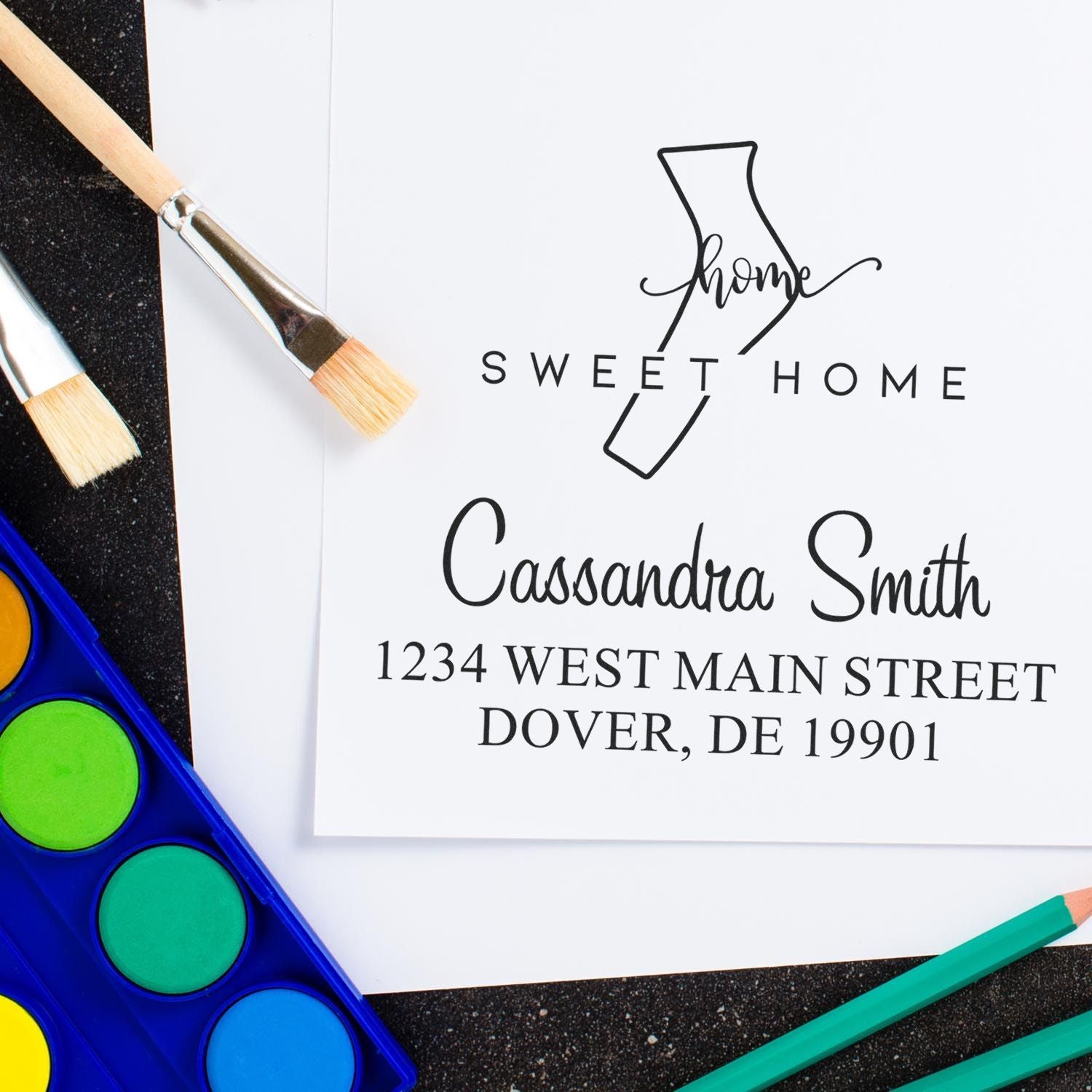 PSI Pre-Inked Home Sweet Home Delaware Personalized Address Return Rubber Stamp