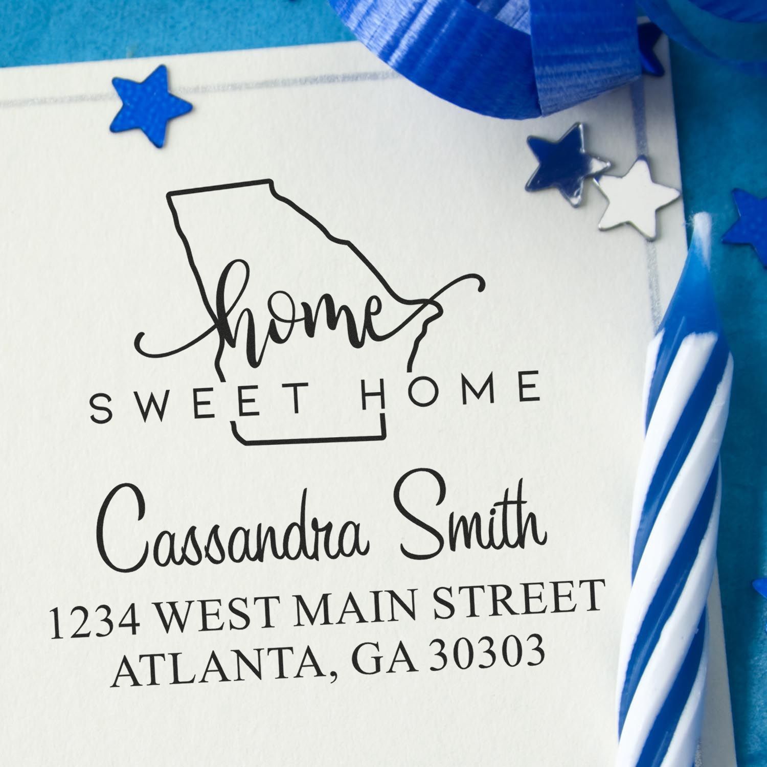 Slim Home Sweet Home Georgia Personalized Home Address for Envelopes Stamp