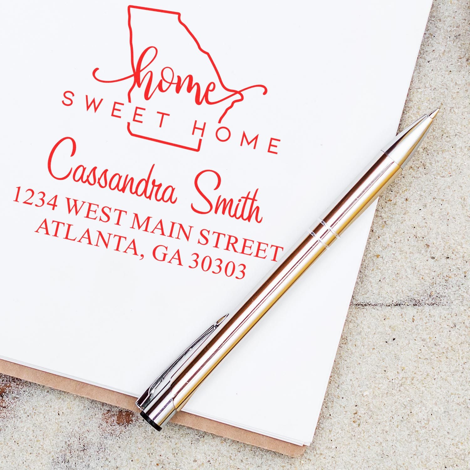 Wood Handle Home Sweet Home Georgia Personalized Mailing Stamp