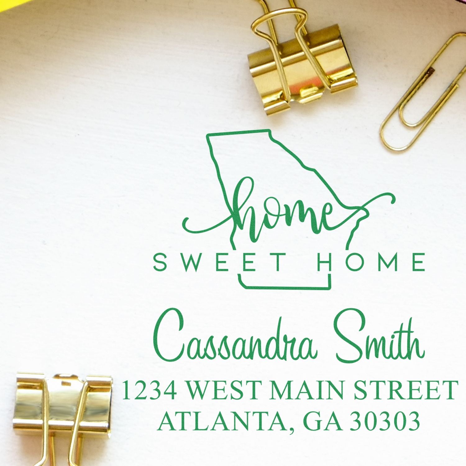 Wood Handle Home Sweet Home Georgia Personalized Mailing Stamp