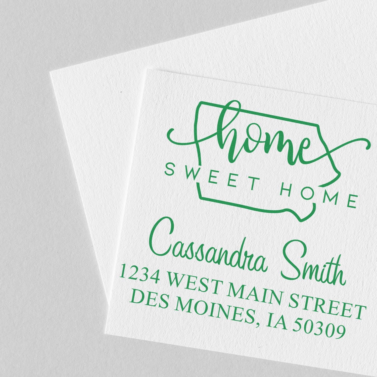 Wood Handle Home Sweet Home Iowa Personalized Mail Rubber Stamp