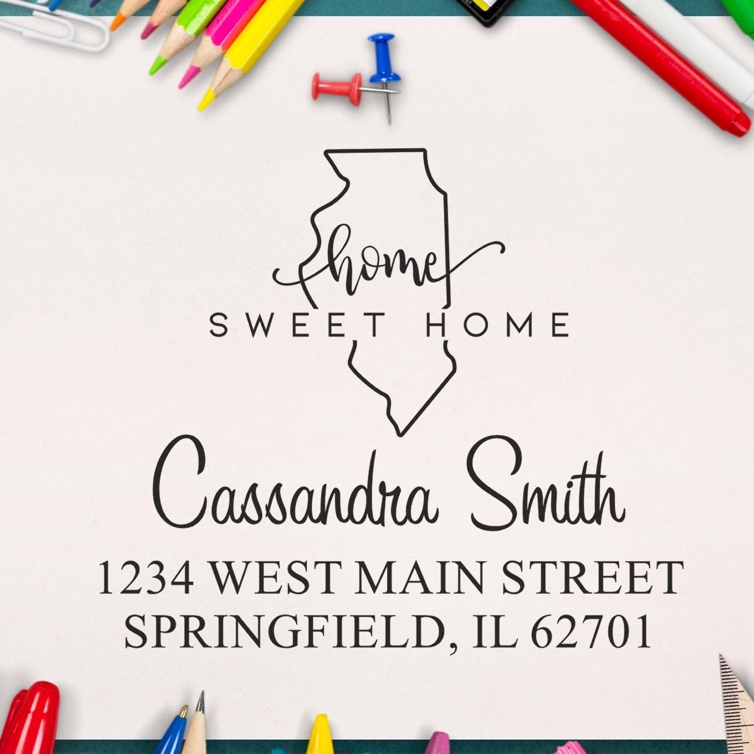 Wood Handle Home Sweet Home Illinois Personalized Mail Stamp