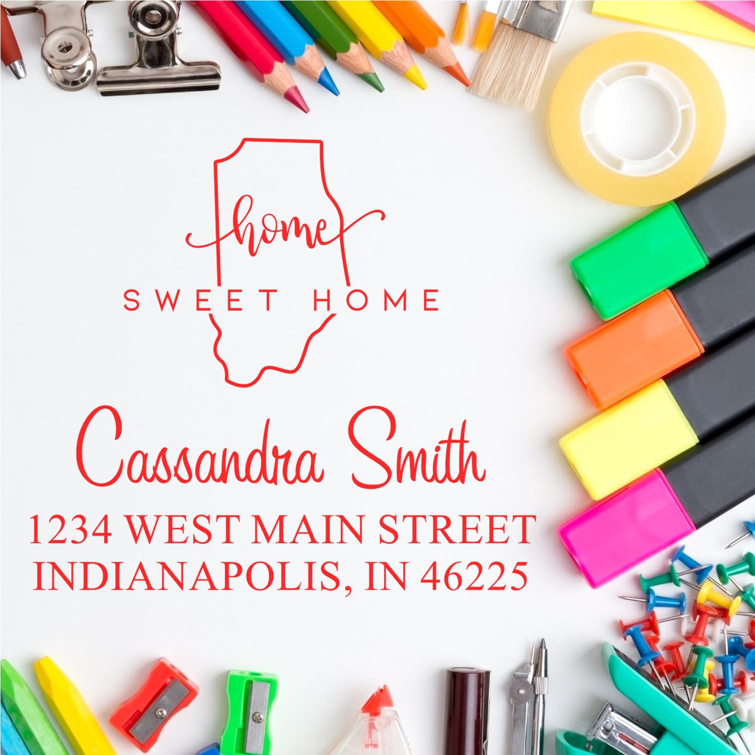 Self-Inking Home Sweet Home Indiana Personalized Address Return Stamp