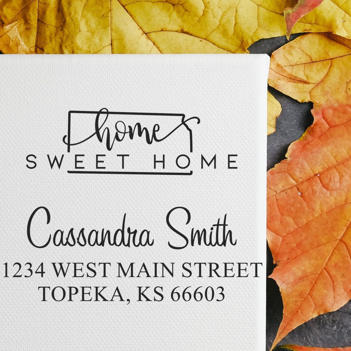 Wood Handle Home Sweet Home Kansas Personalized Home Address Stamp