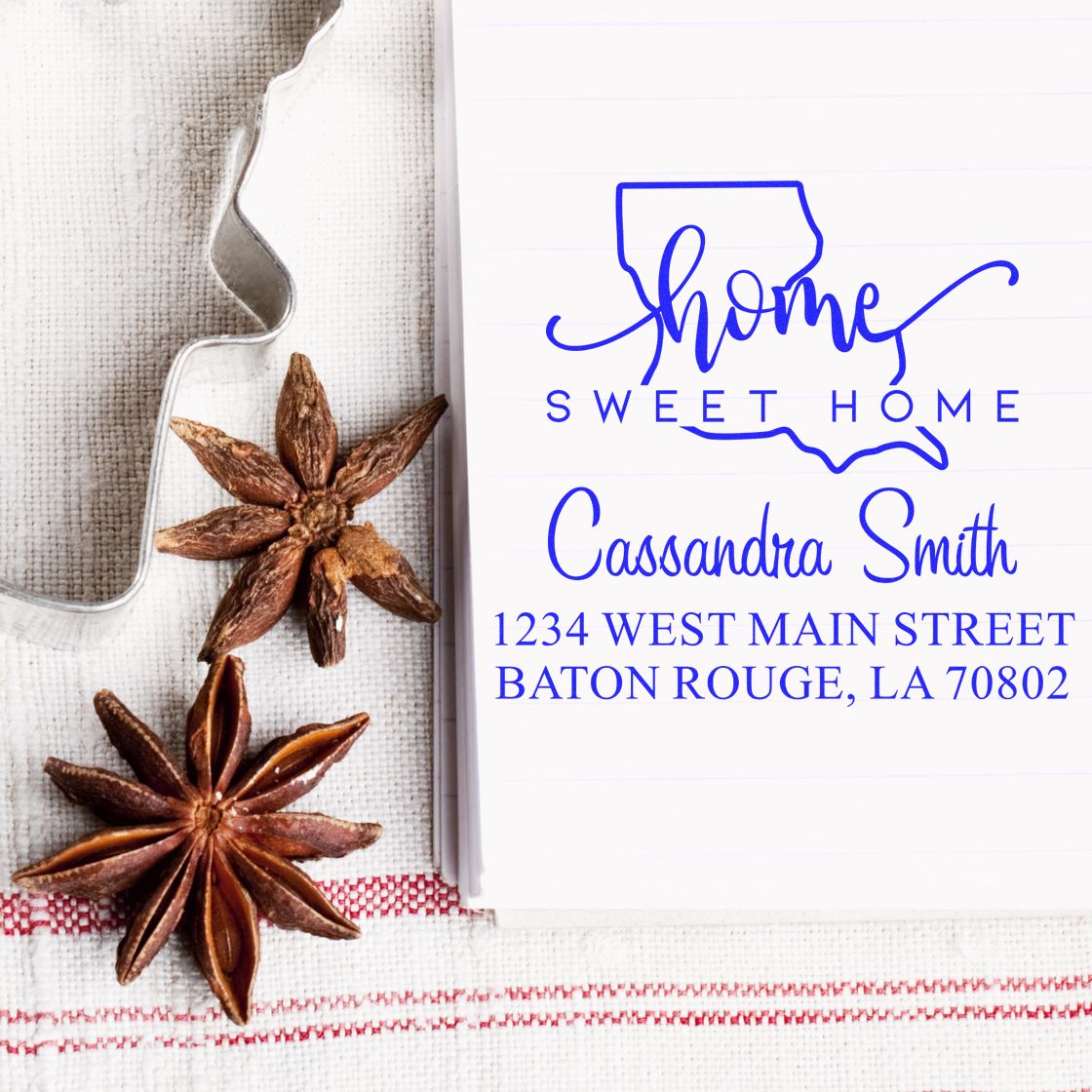 PSI Pre-Inked Home Sweet Home Louisiana Personalized Home Address for Envelopes Stamp